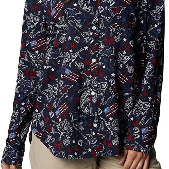 🆕Columbia Women's Slack Water Woven LS Shirt, Collegiate Navy Americana Fishing - Picture 3 of 7
